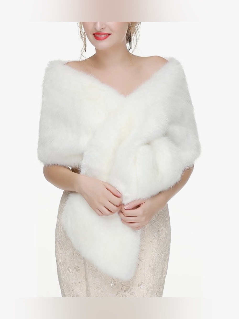 Faux Fur White Shawl Wrap